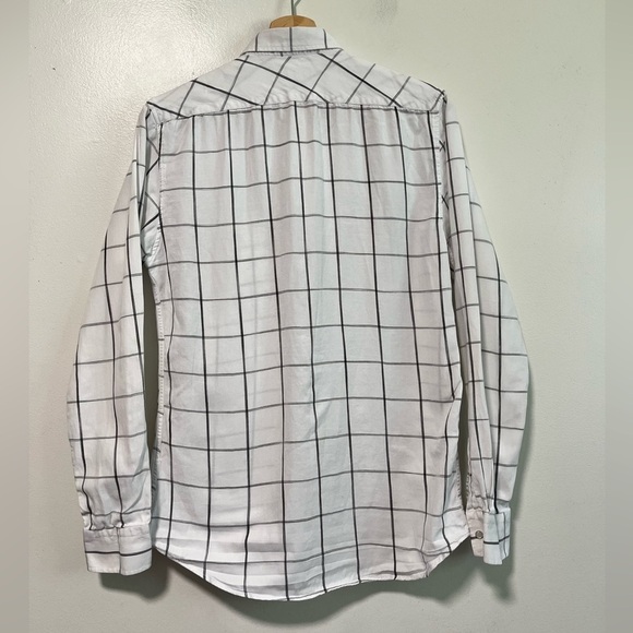 Zara Man Slim Fit White & Black Grid Plaid Button-Down Shirt Size M - Picture 7 of 8